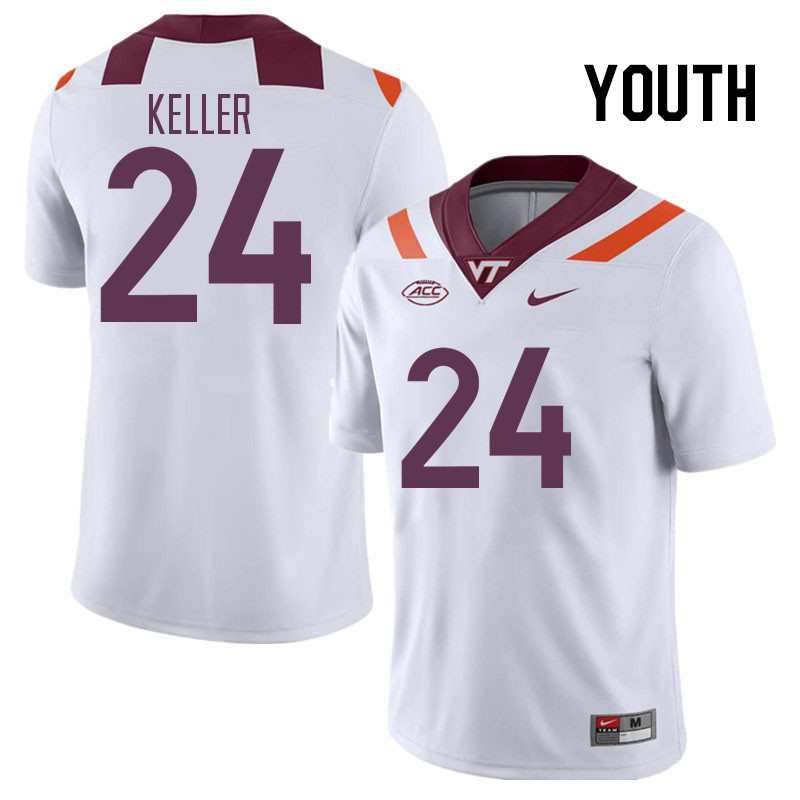 Youth #24 Jaden Keller Virginia Tech Hokies College Football Jerseys Stitched Sale-White - Click Image to Close